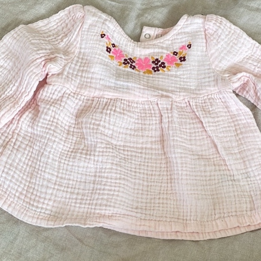 New pink gauze embroidered baby dress 3-6 months